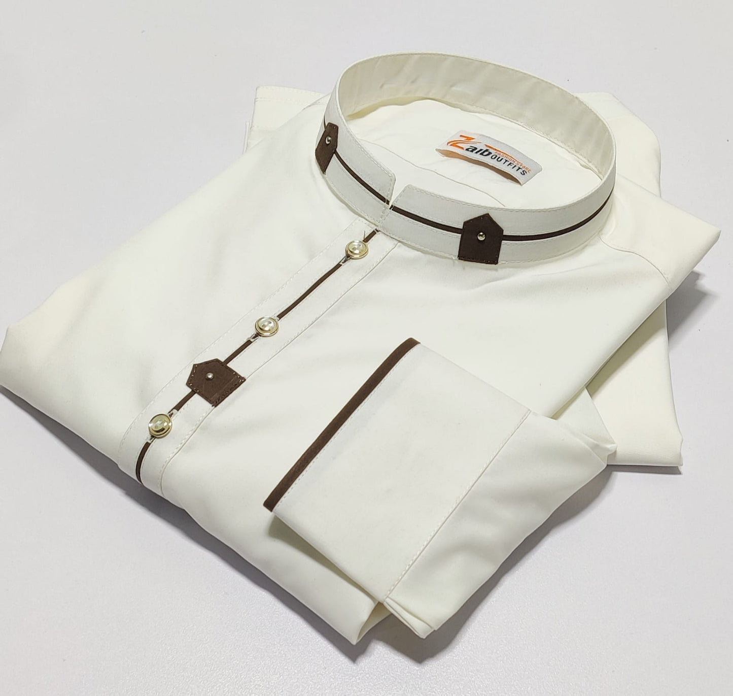 Stitched All Season Off White Color Suit in Wash & Wear Stuff