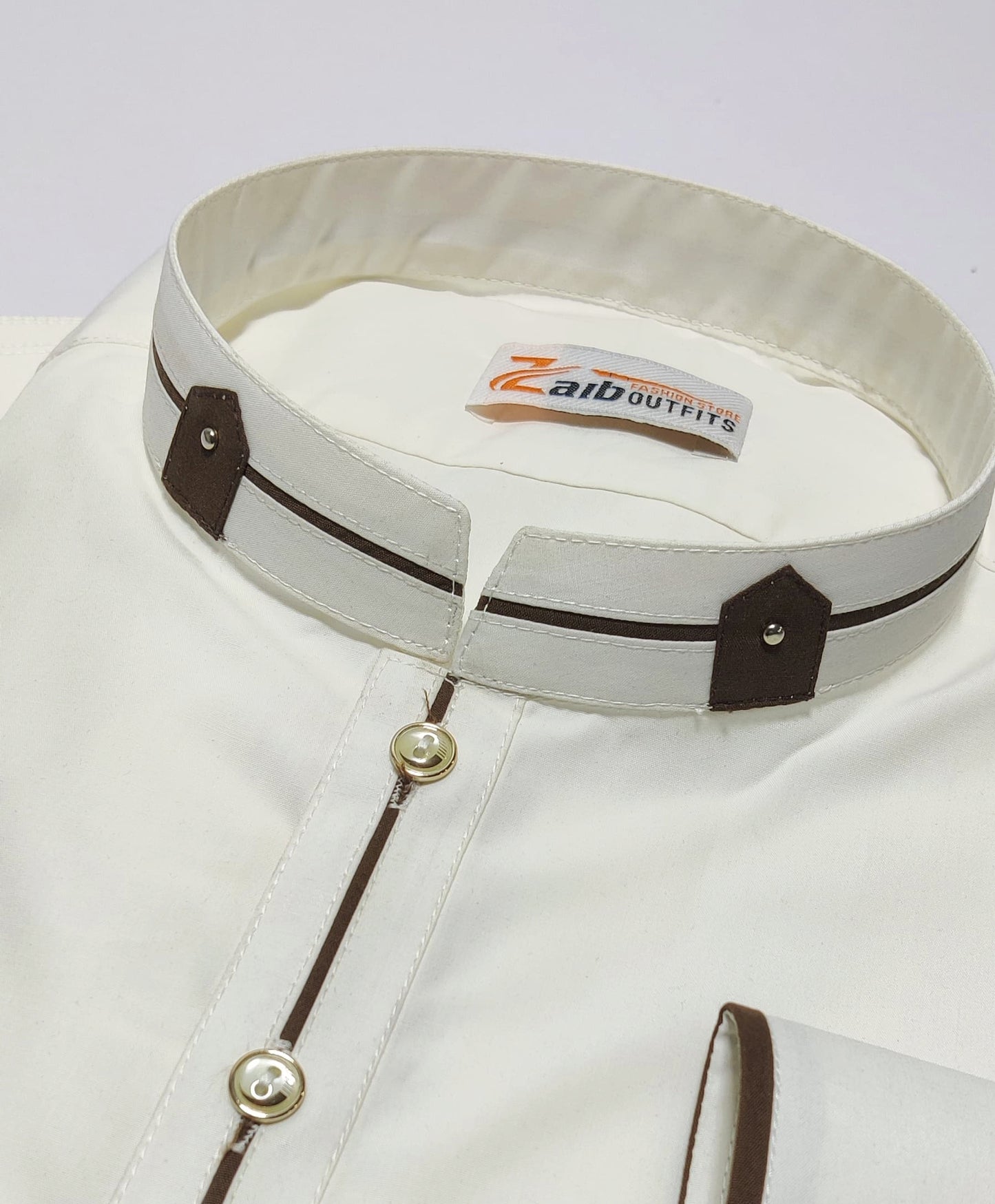 Stitched All Season Off White Color Suit in Wash & Wear Stuff