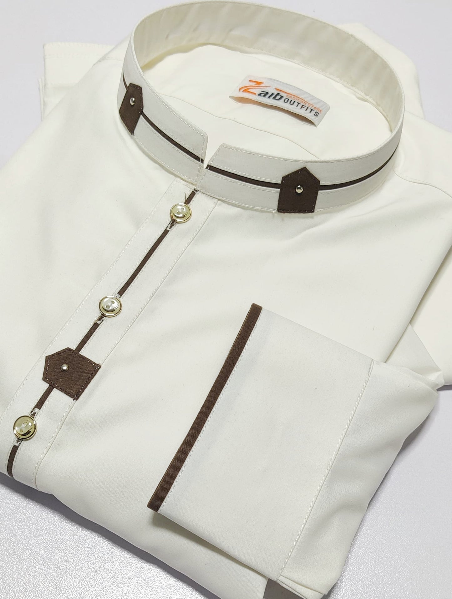 Stitched All Season Off White Color Suit in Wash & Wear Stuff