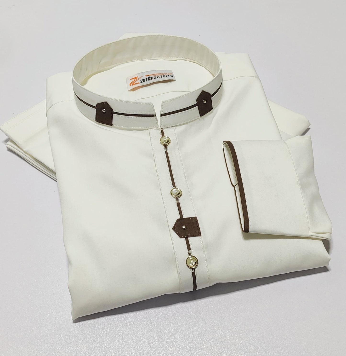 Stitched All Season Off White Color Suit in Wash & Wear Stuff