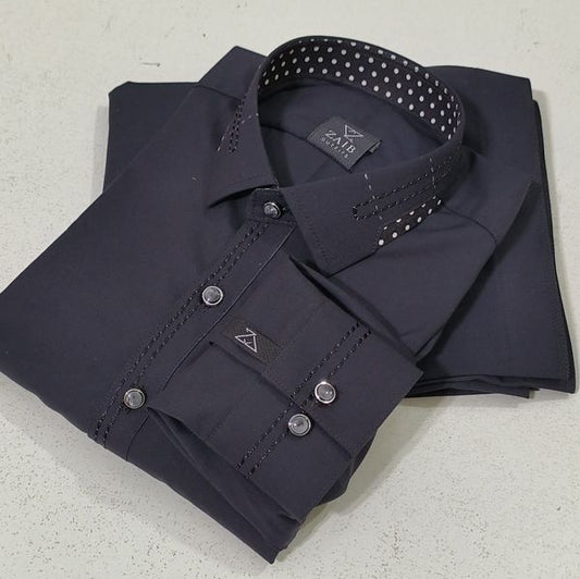 Latest Stitched All Season Dark Gray color Suit in Wash & Wear Stuff