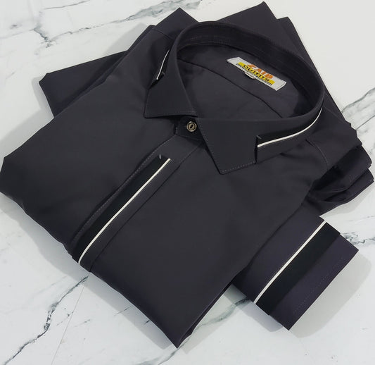 Latest Stitched All Season Dark Gray color Suit in Wash & Wear Stuff