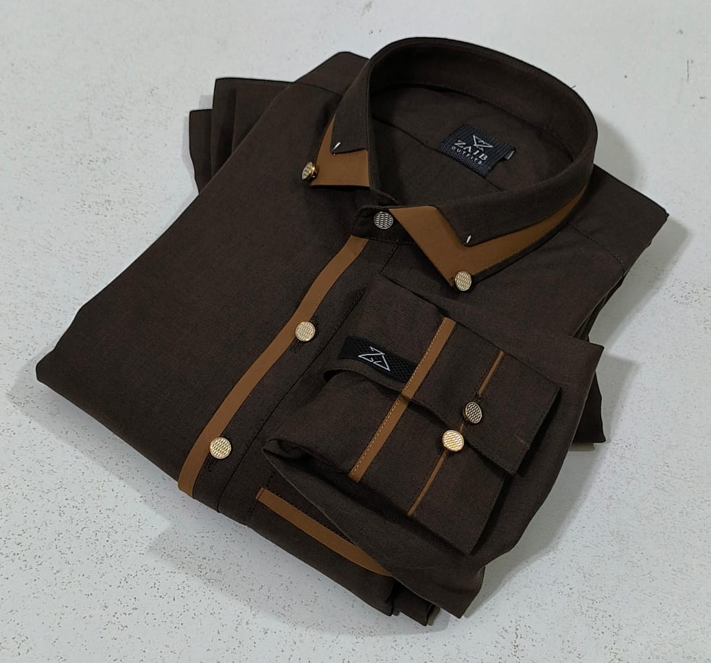 Latest Stitched Brown color Suit in Wash & Wear Stuff
