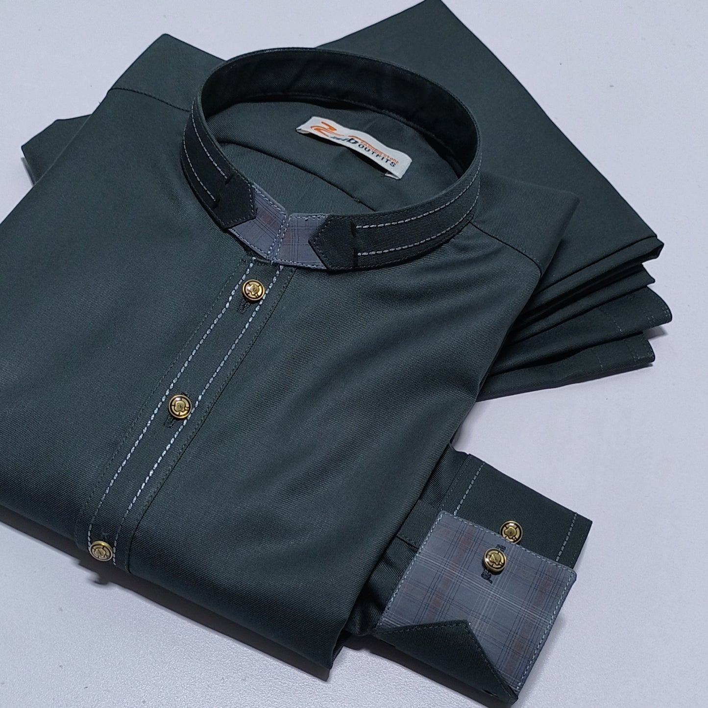 Olive Green Decent Color Stitched Suit in Wash & Wear Stuff