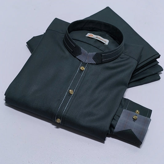 Olive Green Decent Color Stitched Suit in Wash & Wear Stuff