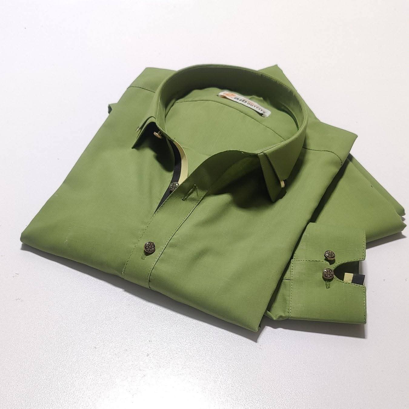 Double Colar Green Premium Design Suit in Wash & Wear Stuff